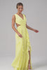 Lemon Yellow A Line Ruched Long Bridesmaid Dress with Ruffles